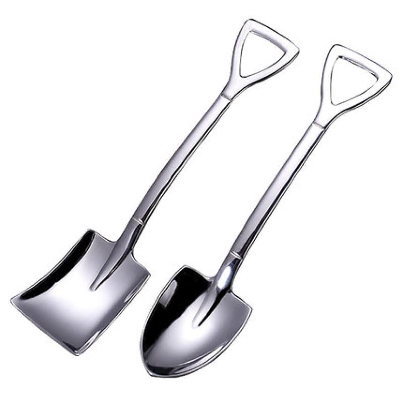304 Stainless Steel Iron Shovel Spoon Coffee Ice Cream Spoon Engineering Shovel Retro Cute Square He