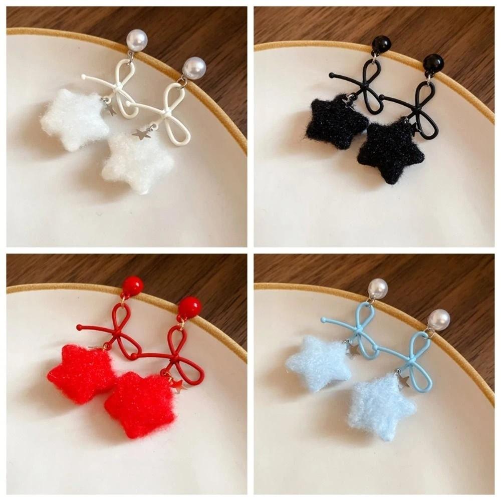 Plush Pendant Winter Bow Star Earrings Stars Y2K Drop Earrings  Autumn and Winter