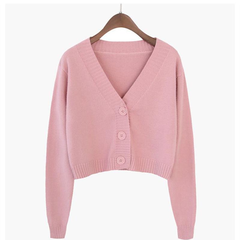 Женский вязаный кардиган с v-образным вырезом, женский повседневный универсальный короткий топ в корейском стиле, свитер