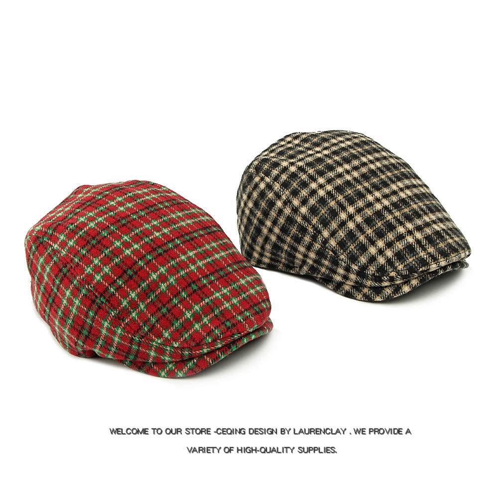 Осень Зима Клетчатый Берет Мужской Кепка с Козырьком Женский Британский Ретро Прогрессивный Кепка Кепка Художника