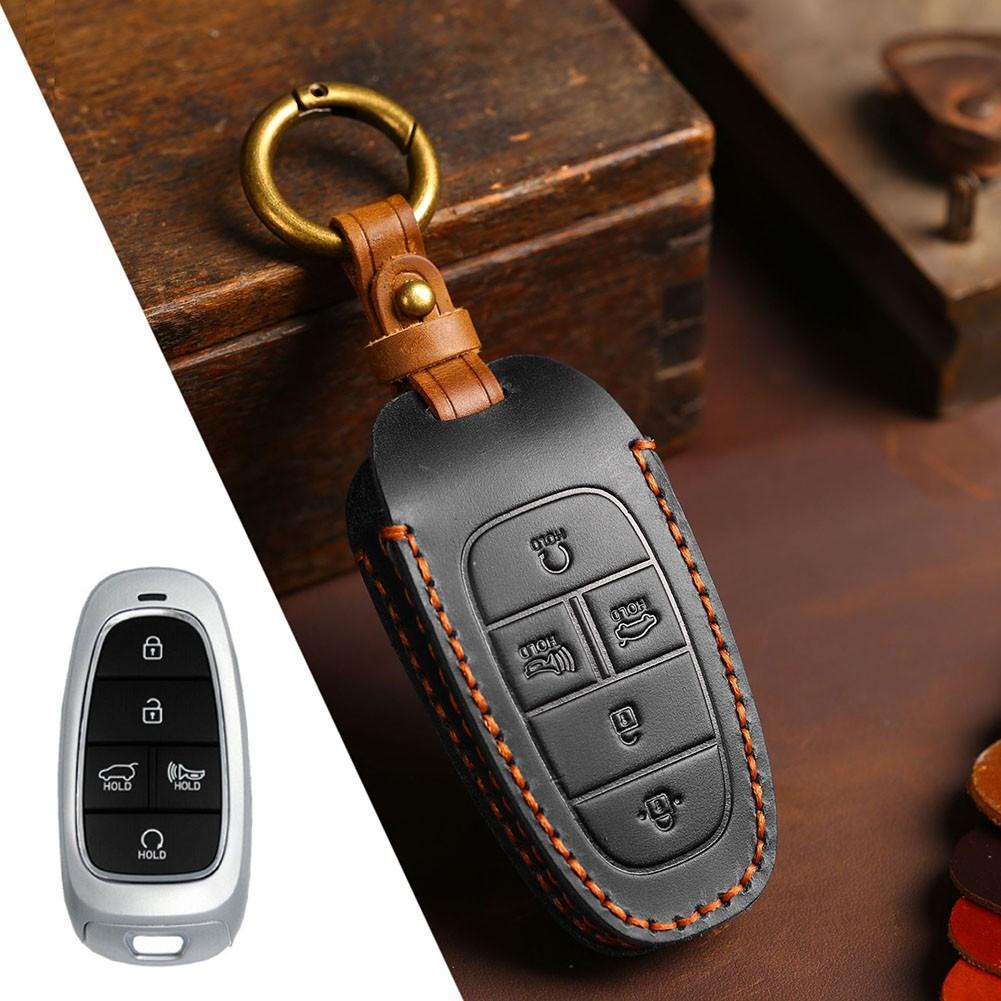 Leather Key Cover Case For Hyundai On 5 Buttons Keyless Remote