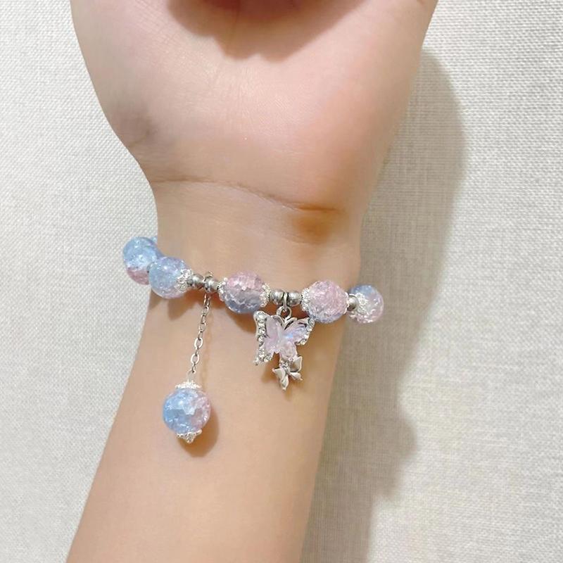 Изысканный браслет из бусин с градиентной глазурью «ледяная крошка» в виде бабочки для женщин и девочек, эластичный, милый, симпатичный браслет-манжета, украшение