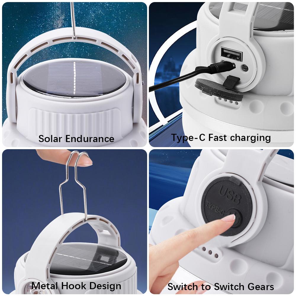 LED Lights Outdoo,Solar Panel Charging,4 Modes Portable Lantern for Camping,Hiking,Working,Fishing,Emergency Lighting