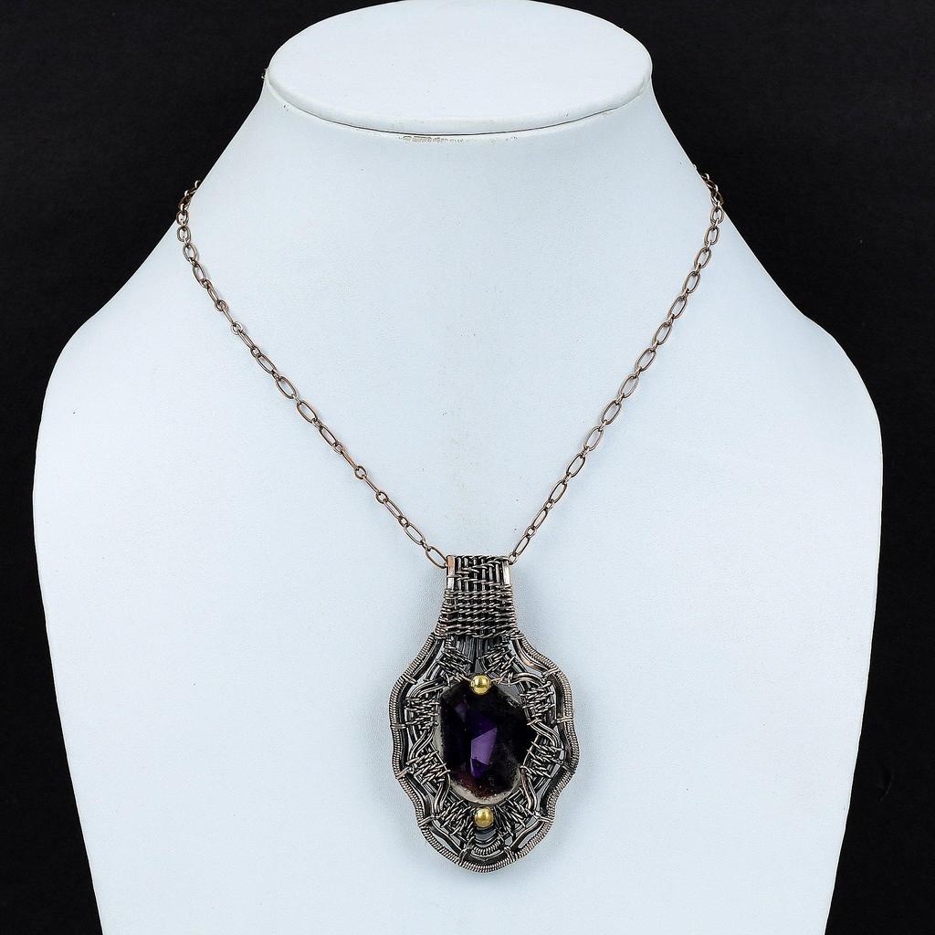 Кулон Super 23 Amethyst, обернутый медной проволокой, дизайнерское ювелирное украшение, подвеска с драгоценным камнем, изумительное медное ювелирное украшение, подвеска ручной работы, подарок для него
