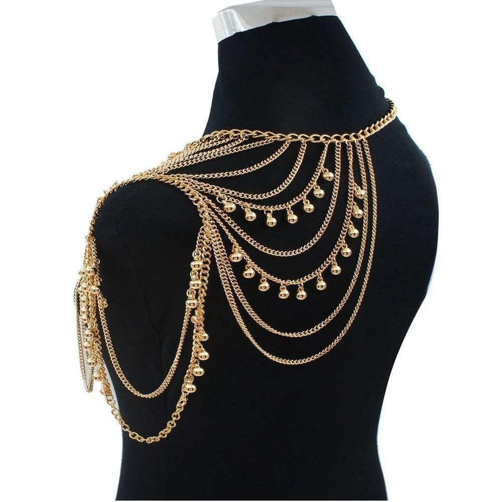 Layered Tassels Costume Armband Gold Body Chain Vintage Necklace Shoulder Chain Ladies