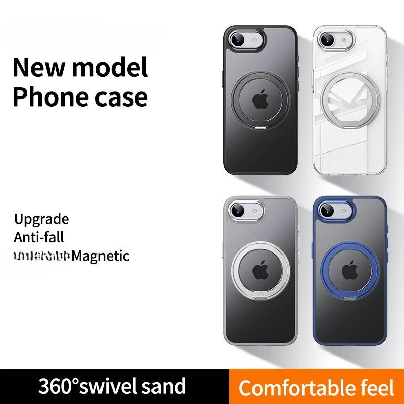 For Magsafe 360 Rotating Magnetic Case For iPhone 17E Stand Holder Clear Shockproof Protection Phone Cover For iPhone 17 E17e