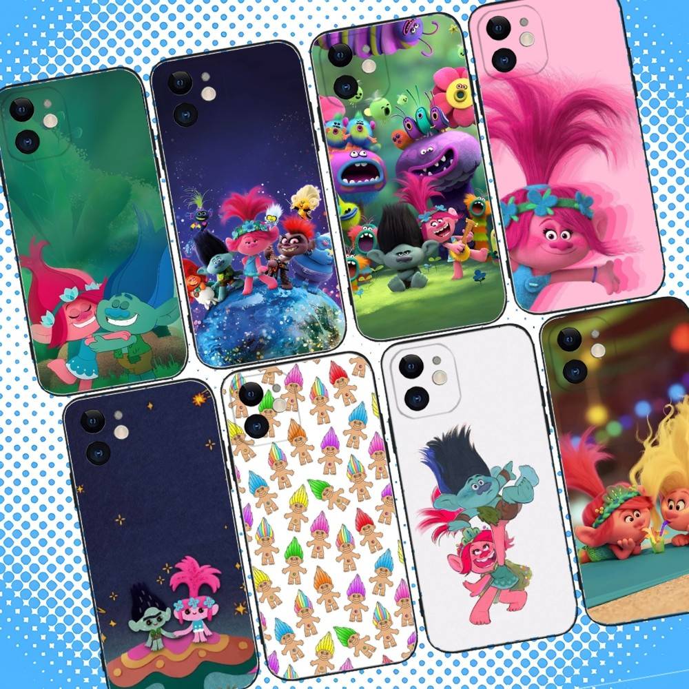 T-Trolls Cute Cartoon Phone Case For iPhone 17,16,15,14,13,12,11,Pro,Max,Plus,Air,X,XS,XR,SE,8,7,Mini,Soft Black Case