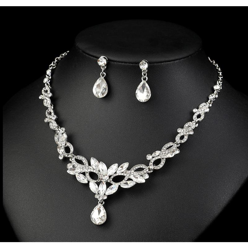 GemChic Женские новые изысканные хрустальные стразы-капли в форме листьев, сверкающие ключицы, ожерелье, серьги, комплект из двух предметов, подарок на день рождения, Рождество