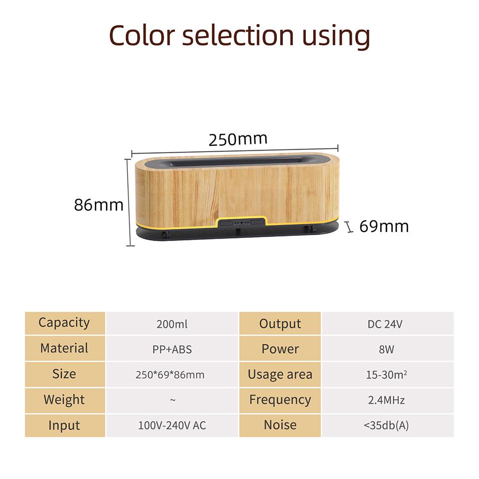 Диффузор эфирного масла с древесным зерном, ультразвуковой ароматический увлажнитель воздуха с синим пламенем, светодиодный светильник, диффузор для ароматерапии для домашней комнаты