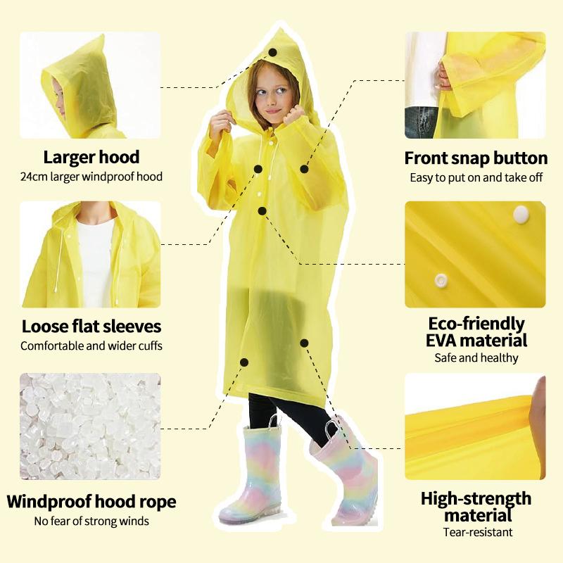 Kid Waterproof Raincoat Poncho Non-Disposable Rain Gear Jacket Student Children Travel Raincoat Rainwear Outdoor Hiking Coat
