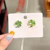 High-Quality Green Four Leaf Clover Earrings Wholesale New Fresh Sweet Earrings Cat's Eye Stone Earrings Bone Nail