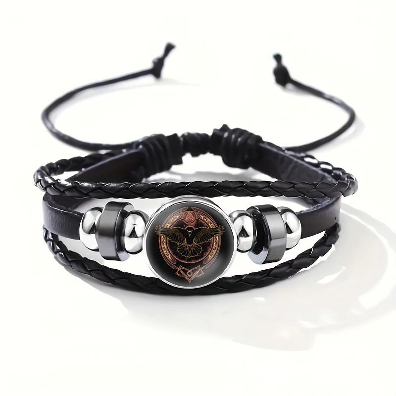 Кожаные браслеты викингов, скандинавской мифологии, древняя Троица, скандинавские руны, символ Одина, многослойные плетеные браслеты, ювелирные изделия
