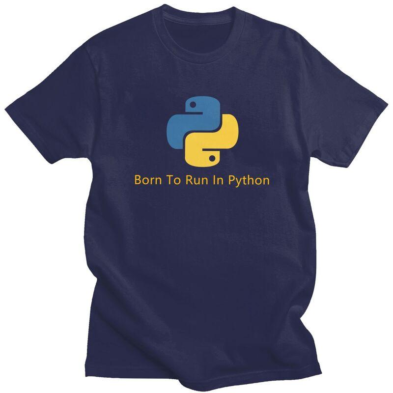 Мужская футболка с принтом "Born To Run In Python", короткий рукав, повседневная, для программиста, разработчика ПО, 100% хлопок