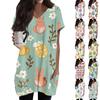 Женские топы с V-образным вырезом, блузки с коротким рукавом, повседневные рубашки средней длины, модные туники с принтом и карманами