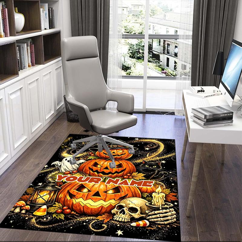 1PC Custom Name Halloween Jack-o'-lanterns Ghosts Theme Floor Mat Ideal for Living Room, Game Rooms, Office, Bedroom,Floor Mat Playful Design