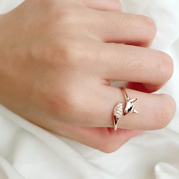 Cute Rose Gold Fox Ring Shaped Animal Micro Diamond Ring Gift Ring Women AVE