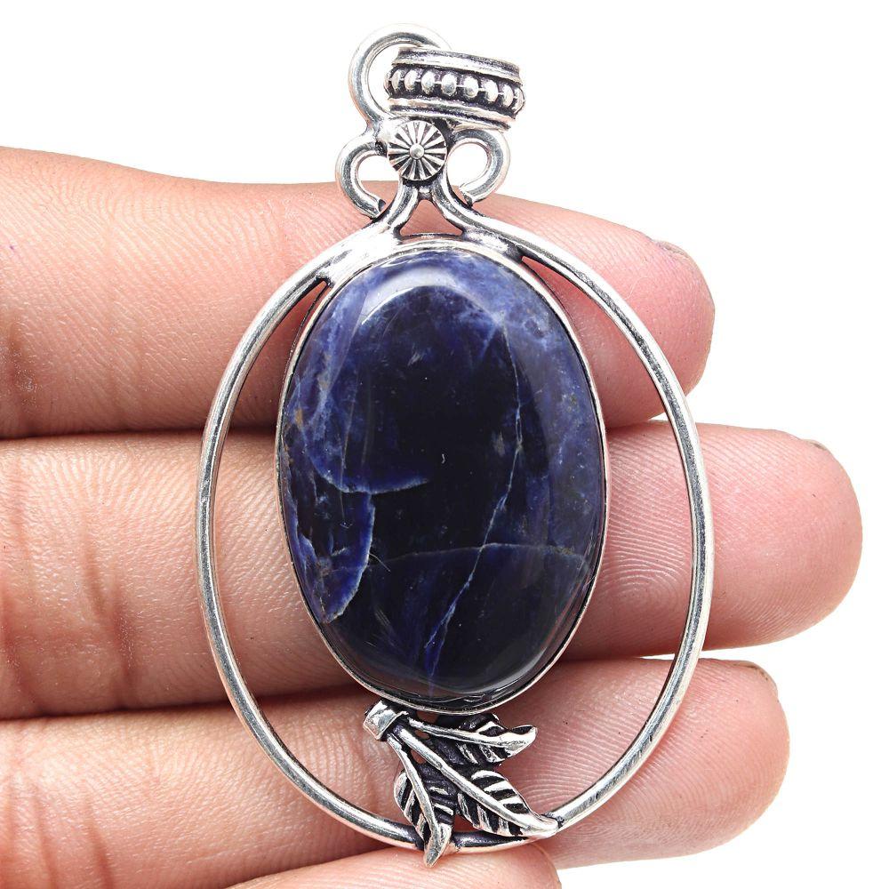 Necklace Blue Sodalite Gemstone Handmade Antique Jewelry 2.25"