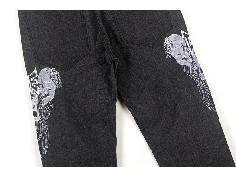 Джинсы мужские для уличных танцев в стиле хип-хоп: Модные, прямые, свободные, повседневные брюки для скейтбординга с вышитым черепом, доступны большие размеры.