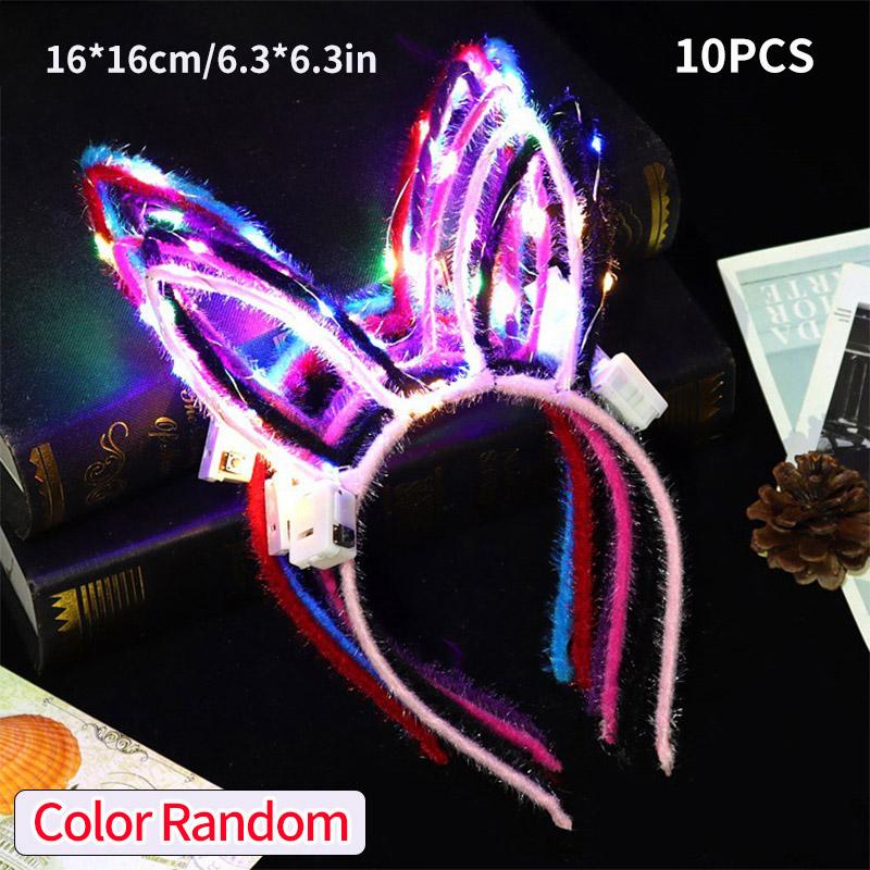 10pcs Luminous Headband Cat Bunny Ear Led Hairbands Flash Headband Light Up Hair Accessories Wedding Party Headdress