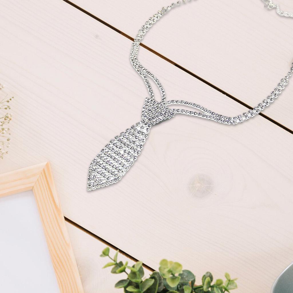 Sparkly Rhinestones Necklace Short Tie Gothic Choker Crystal Metal Chain Necktie for Women Wedding Jewelry Neckwear