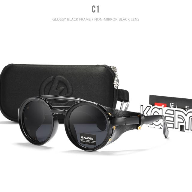 Kdeam Винтажные круглые солнцезащитные очки для мужчин и женщин с кожаным щитком, солнцезащитные очки с двойным мостиком, оттенок Kd179 - Солнцезащитные очки