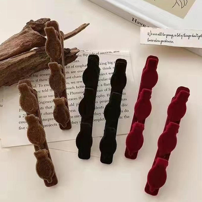 2PCS/3PCS/4PCS Women Elegant Flocking Braided Hair Clip Trendy Forehead Bangs Clip Side Clip Short Hair Duckbill Clip Headdress