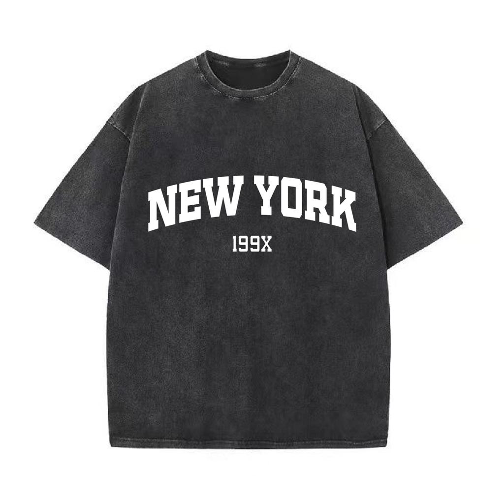 New York 199X Ретро стираная винтажная футболка Высококачественные футболки Летняя свободная одежда с коротким рукавом Хлопковые свободные уличные топы