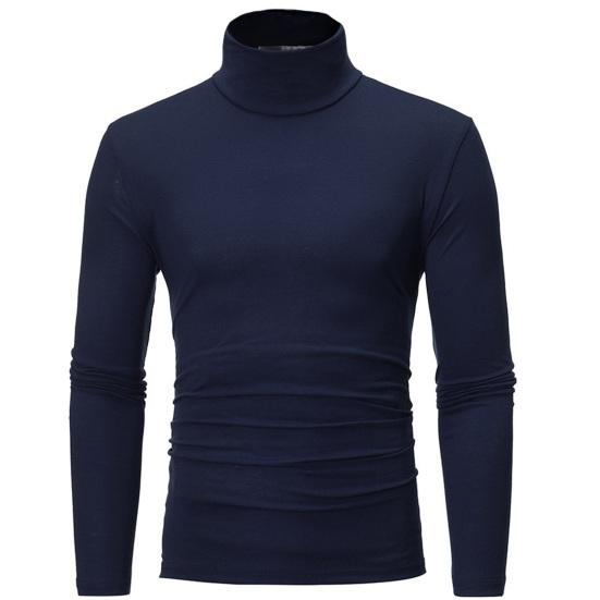 Men Autumn Winter Slim Fit Bottoming T-shirt Turtleneck Long Sleeve Solid Color Elastic Thin Pullover Tops Streetwear