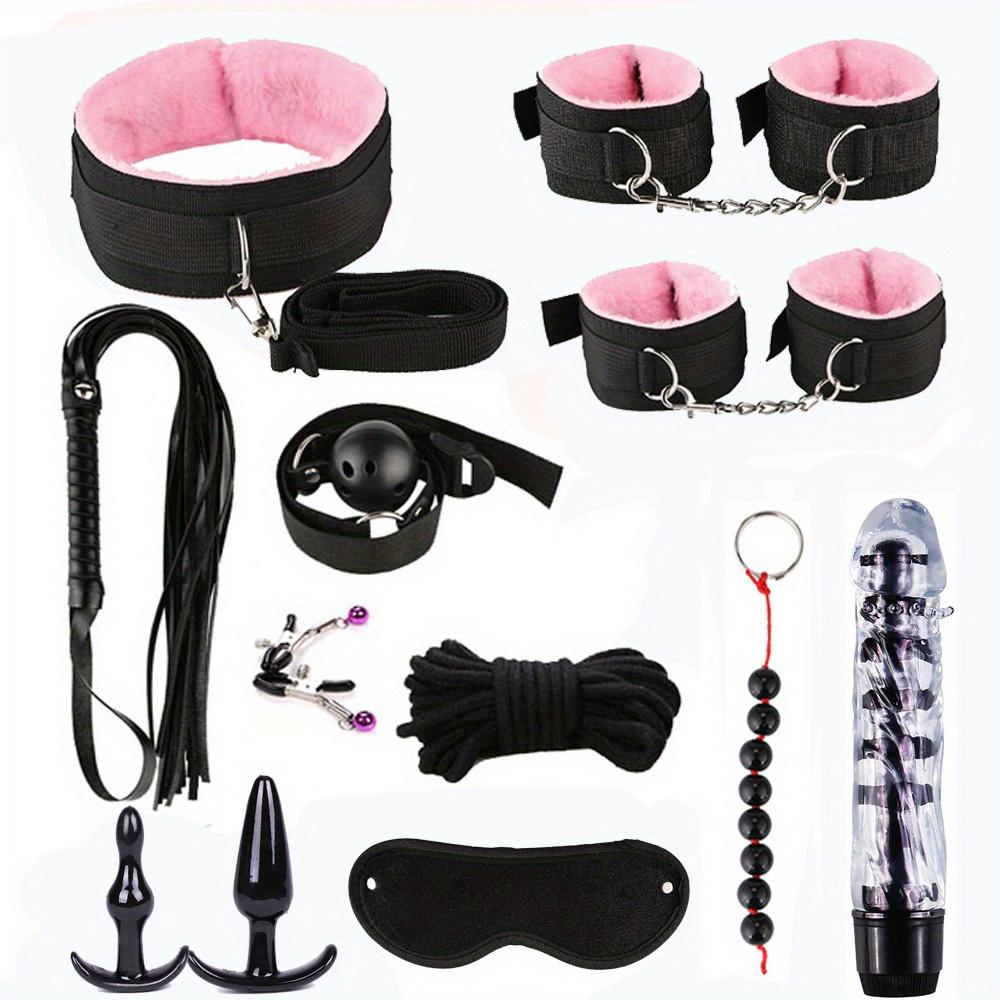 12pcs Sex Bondage BDSM Restraints Set, SM Adult Games Cuffs Gag Blindfold Spanking Paddle Handcuffs Black Sex Accessories For Pleasure