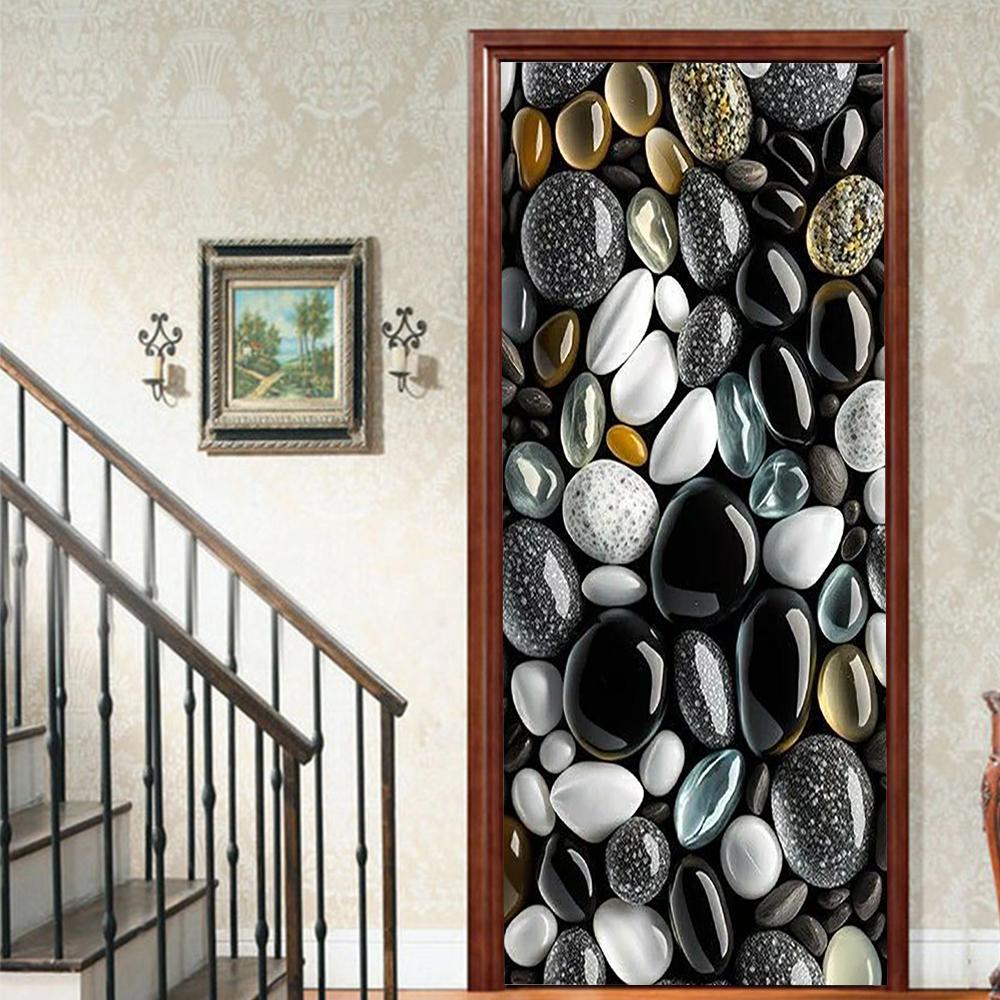 1 шт. Виниловая наклейка на дверь с галькой и пейзажем для спальни, домашнего декора, самоклеящаяся, съемная, настенная наклейка, для реновации двери, водонепроницаемый постер