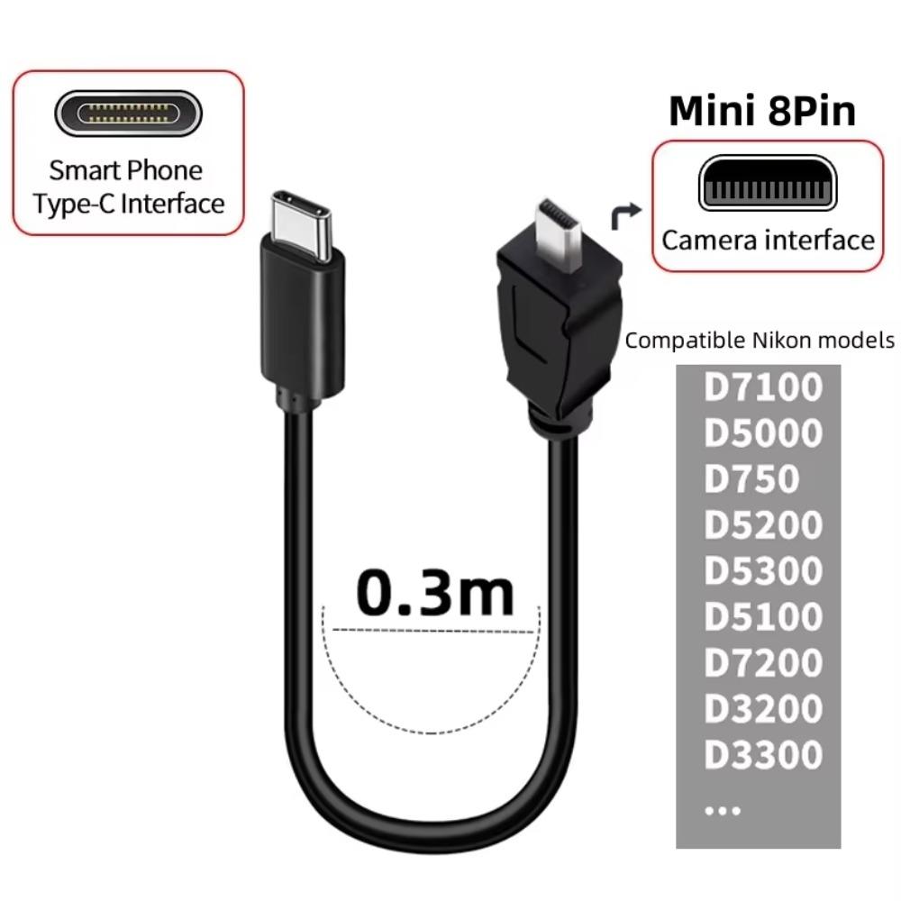 USB-C to Mini 8Pin Picture Transfer Charge Cable UC-E6 UC-E16 UC-E17 Data Cord for Select Nikon Coolpix DSLR Cameras PC Phone