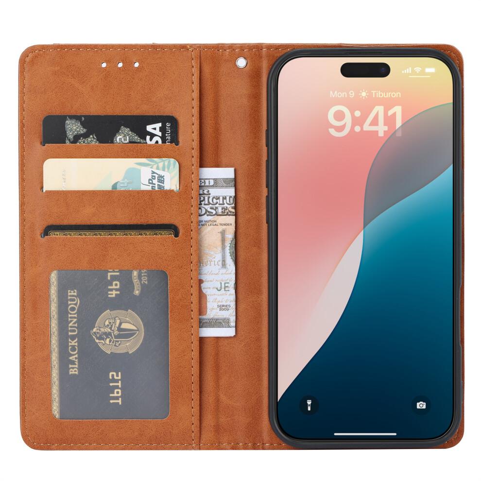 (iPhone 17, Light Brown) For iPhone 17 Cell Phone Case Magnetic Closing PU Leather Stand Cover