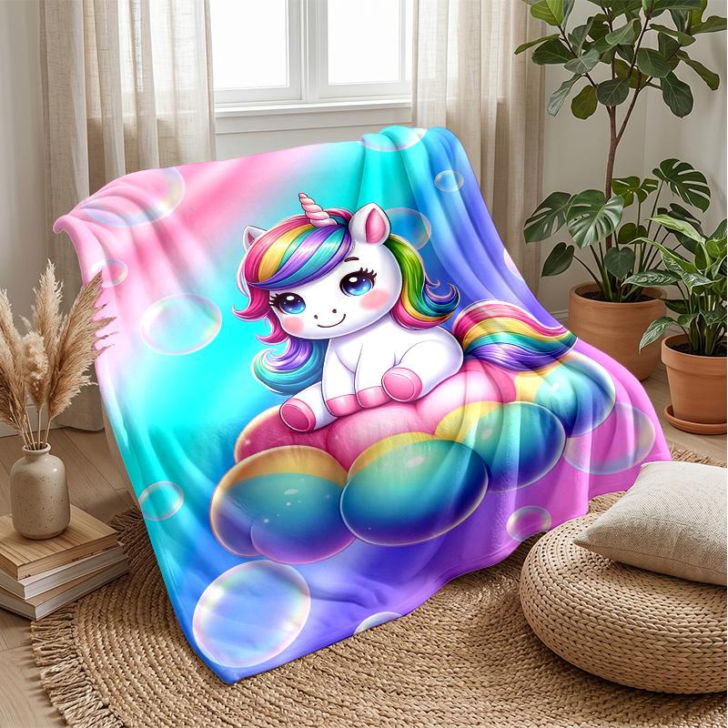 Rainbow Unicorn in Stars Theme blanket Lightweight Warm Flannel Blanket Decorative Throw Blanket for Home Decoration
