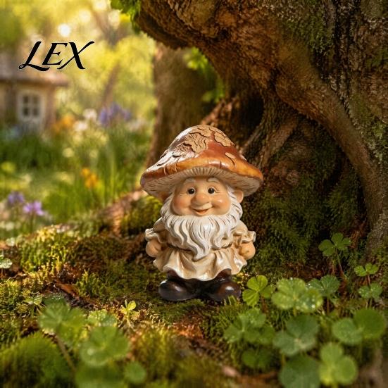 Retro Style Patio Decoration Mushroom Cap Gnome Statue, Resin Garden Figurine, Waterproof Landscaping Decor Cute Sculpture for Yard Indoor Table