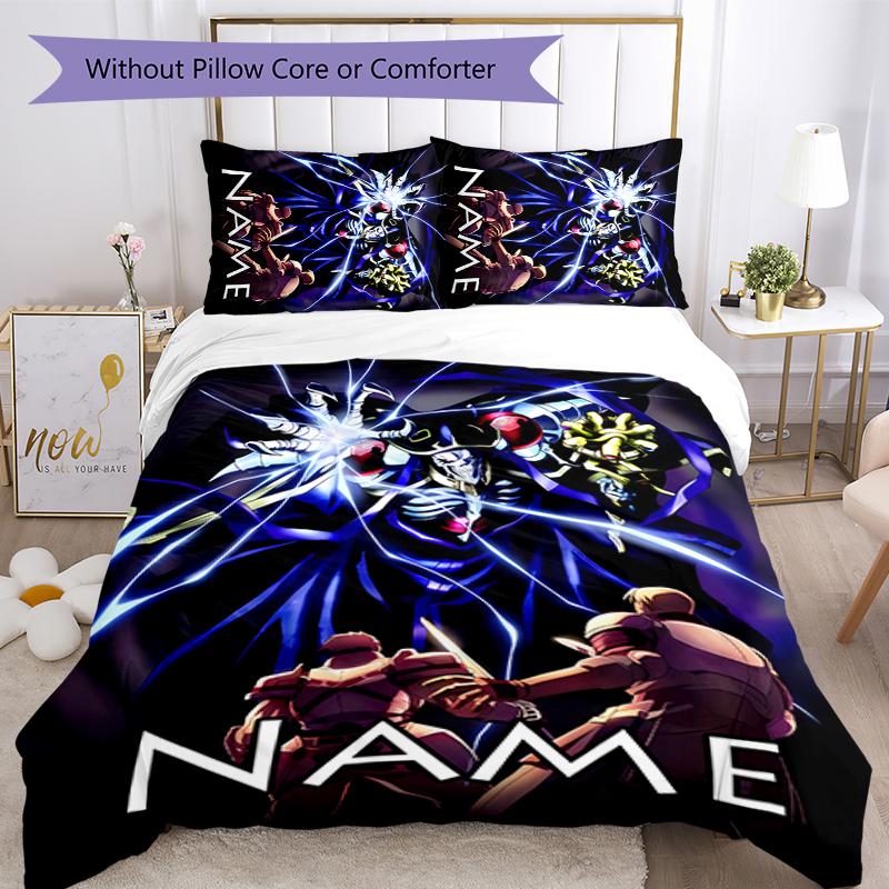 3pcs Custom Name Cartoon Overlord Bedding Set Duvet Cover Closure Includes 1 Duvet Cover & 2 Pillowcases for All Seasons Bedroom Decor