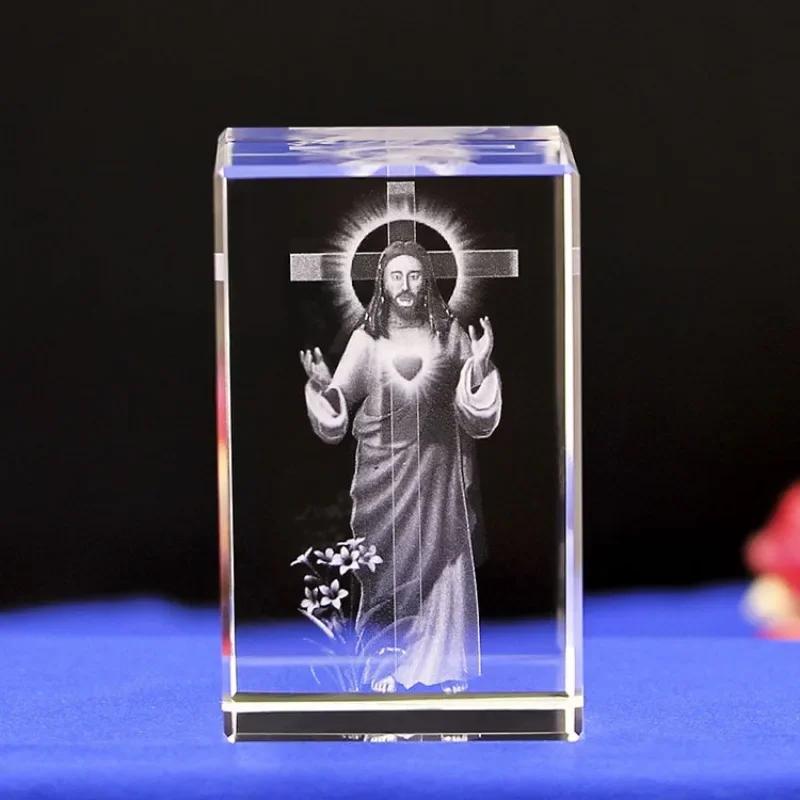 3D Хрустальный Куб Христианская Фигурка Креста Иисуса Домашний Декор Дева Мария Лазерная Гравировка Хрусталь Религиозные Подарки для Женского Дня Рождения