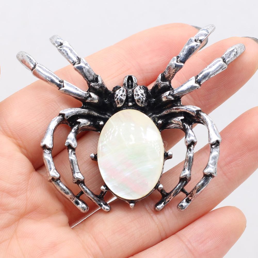 Women Brooch Natural Stone Spider-Shaped Pendant For Jewelry Making DIY Necklace Bracelet Clothes Shirts Accessory