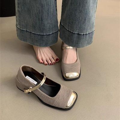 2024 Новая Модная Металлическая Круглая Головка Женская Обувь Ретро Маленький Ароматный Стиль Толстый Каблук Мэри Джейн Одиночные Туфли