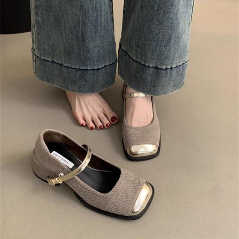 Мода 2024 Новые модные женские туфли с круглым металлическим носком в стиле ретро «маленький аромат», на толстом каблуке, одинарные туфли Мэри Джейн