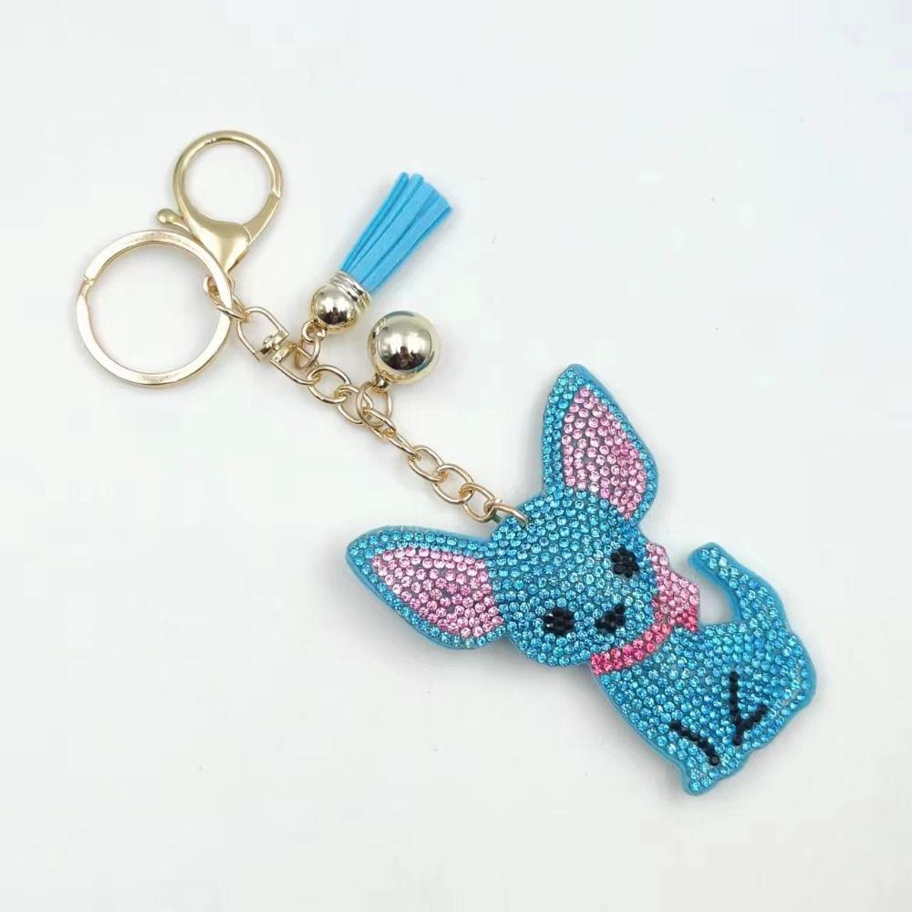 Bag Pendant Chihuahua Keychain Gold Color Crystal Keychain Fashion Dog Keyring Bag Accessories