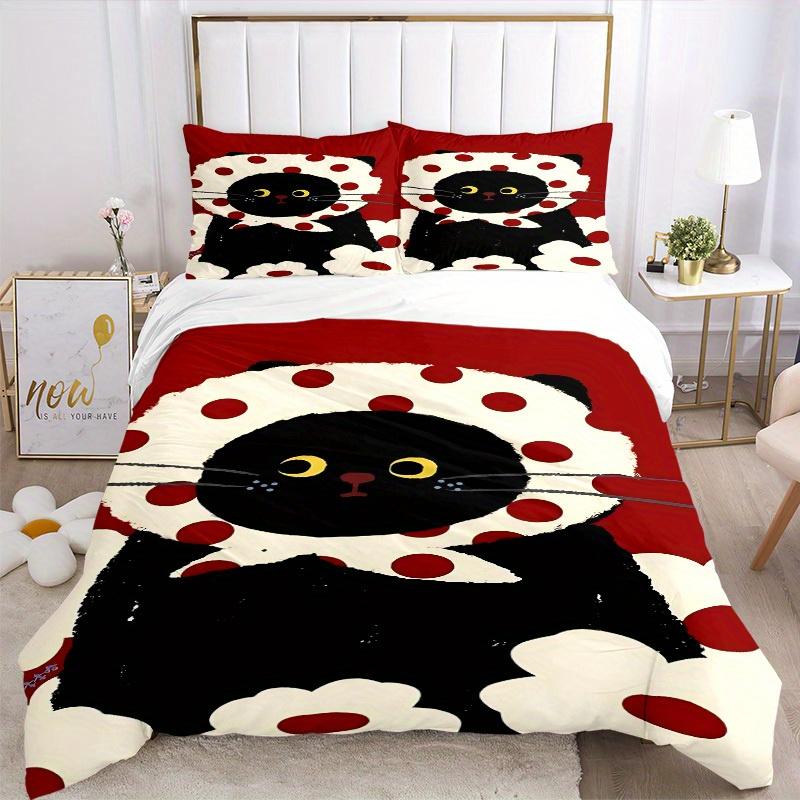 3pcs BlackCatPrint Bedding Set, Suitable for Bedroom Decoration, (Includes 1 Duvet Cover And 2 Pillowcases, Quilt Not Included) yy250822130