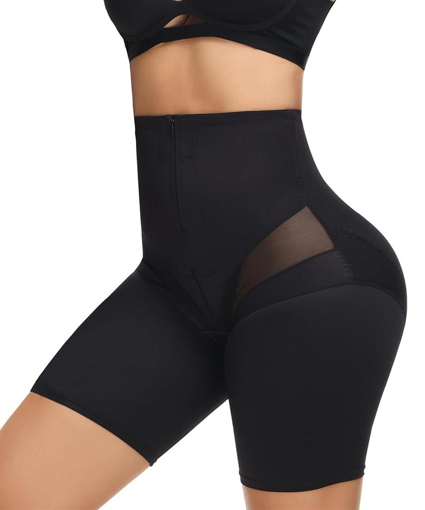 High Waisted Shapewear Tummy Control Shorts Butt Lifting Body Shaper Fajas Shorts with Hook Zipper Closure