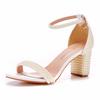 7cm Thick Heel Shallow Mouth One-strip Sandals Round Toe Square Root Thick Heel Sandals White Pearl Sandals Bridal Wedding Shoes