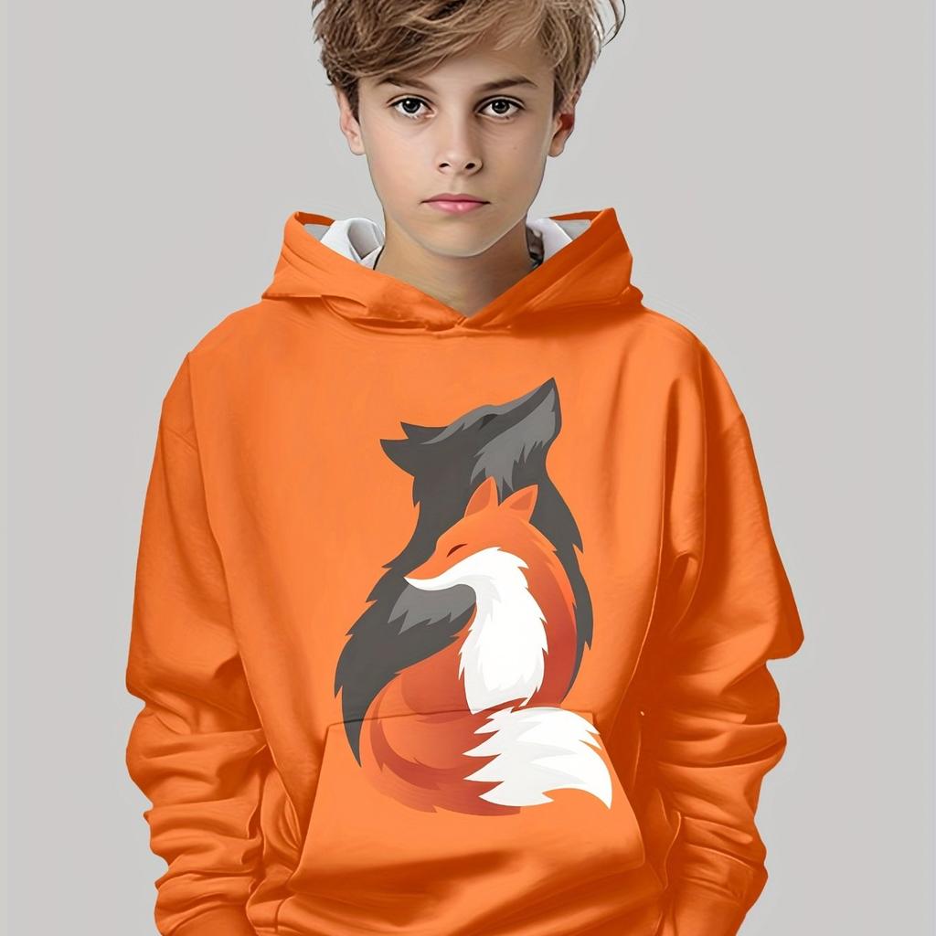 Cool Fox 3D Graphic Boys' Long Sleeve Hooded Sweatshirt - Boys Casual Clothing for Spring