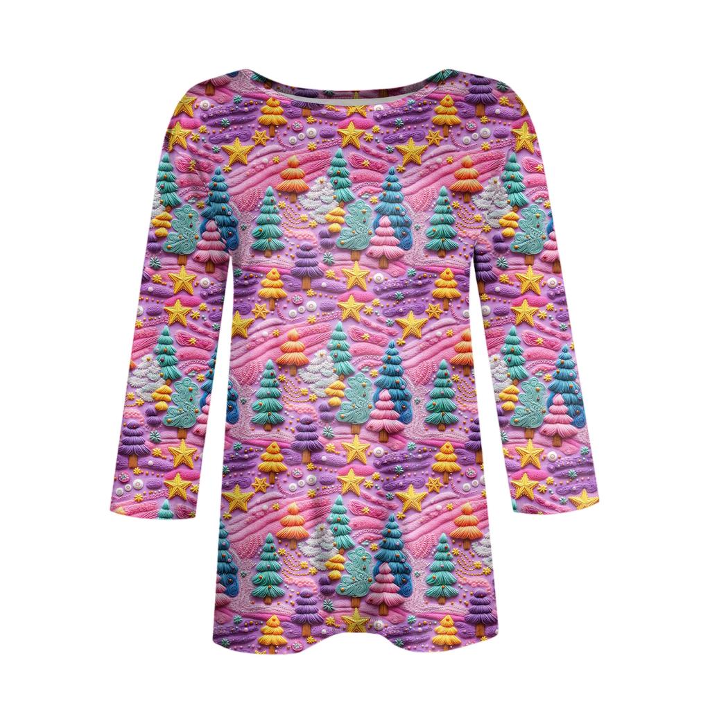 Женская модная повседневная футболка с рукавом три четверти и рождественским принтом, с круглым вырезом