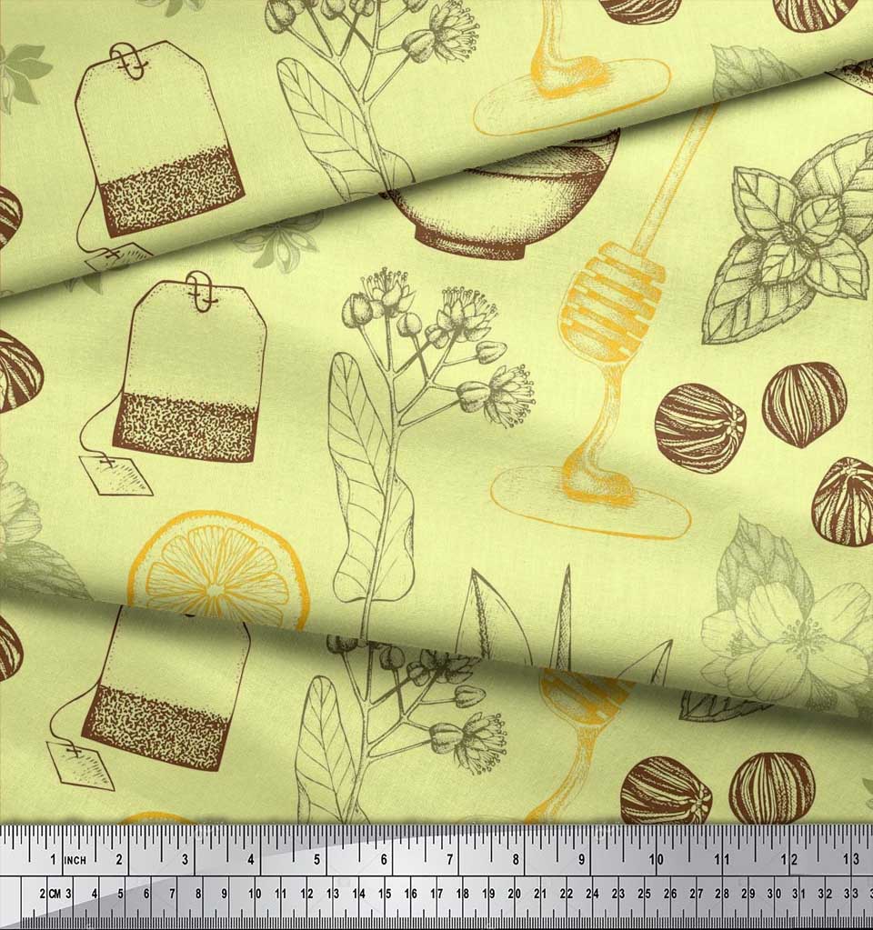 Soimoi Синяя чашка для чая из полиэфирной ткани | Звездчатый анис и ломтики лимона, растительная ткань с принтом в ярдах, 42 дюйма