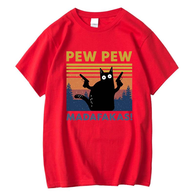 Pew Pew Madafakas Футболка Мужская С коротким рукавом Новинка Смешная Кошка Футболка Хлопок Свободные Топы Рубашки Футболка Футболка С круглым вырезом Уличная одежда