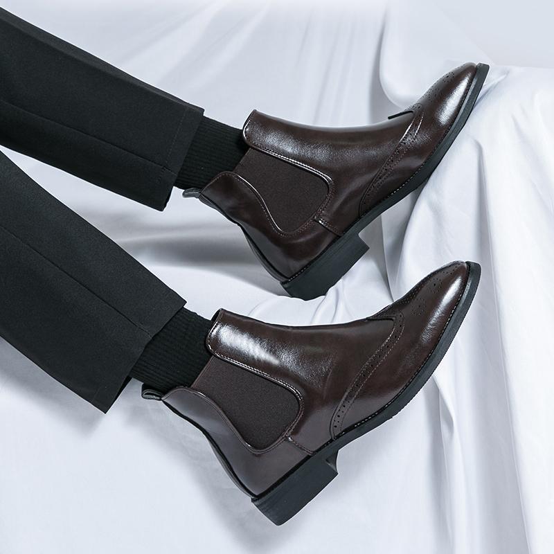 Роскошный бренд вечерние выпускные платья ботильоны мужские остроносые ботинки челси деловые кожаные туфли черные коричневые ковбойские осенне-зимние ботинки