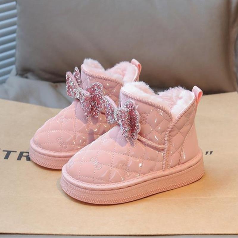 Теплые девичьи ботинки-принцессы для снега, зимние флисовые и утепленные хлопковые ботинки, детские нескользящие ботинки на толстой подошве