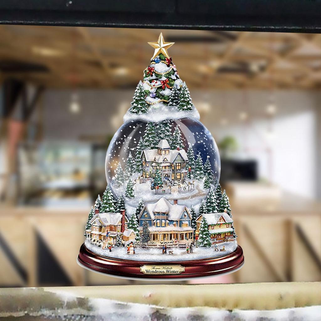Christmas Tree Music Box Snowman Window Glass Decoration Waterproof PVC Sticker Christmas Winter New Year Decoration